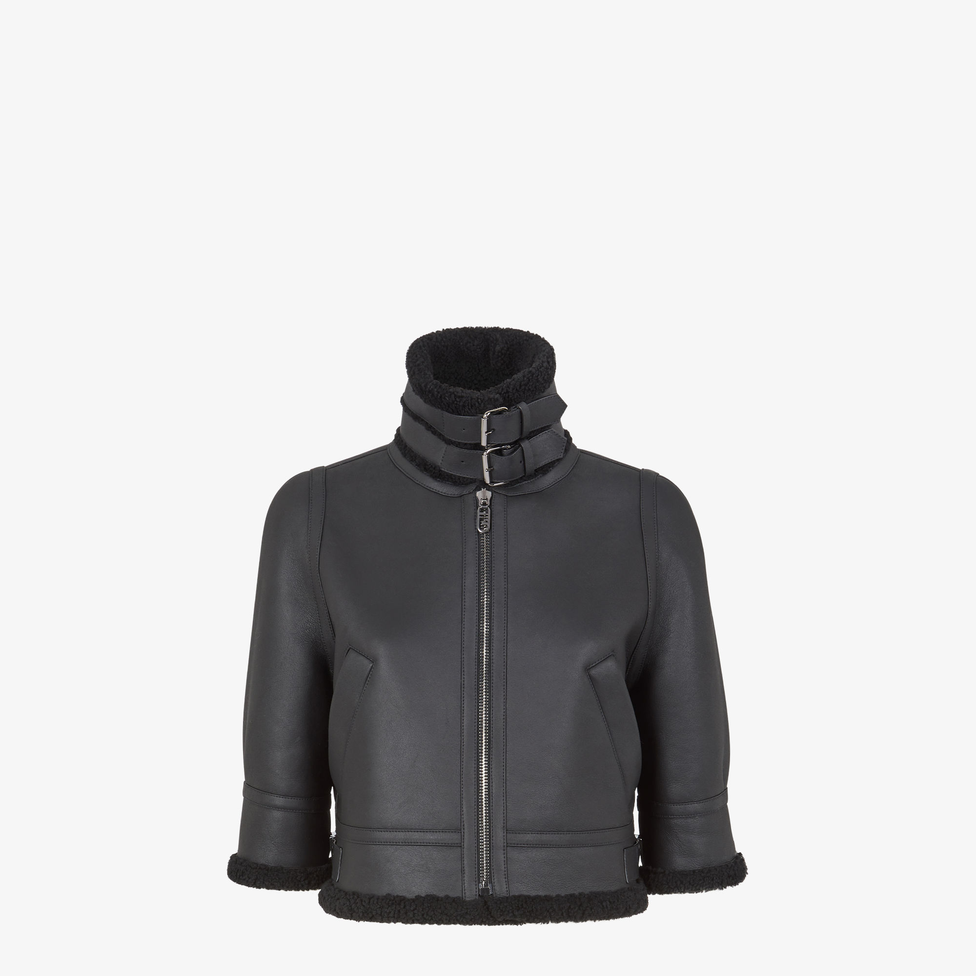 Bomber jacket Black leather and shearling bomber jacket Fendi