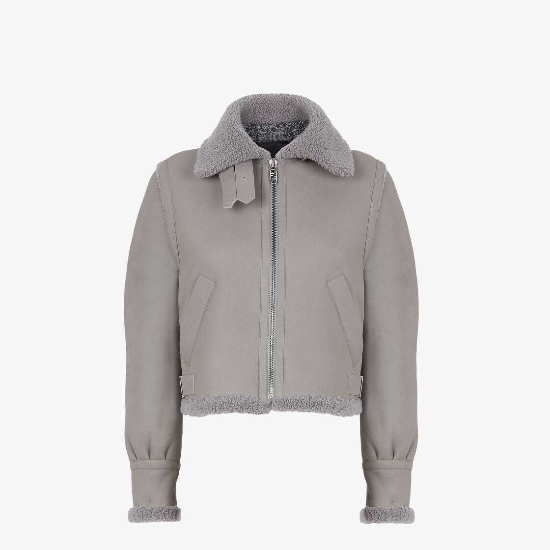 Jacket Grey leather and shearling jacket Fendi