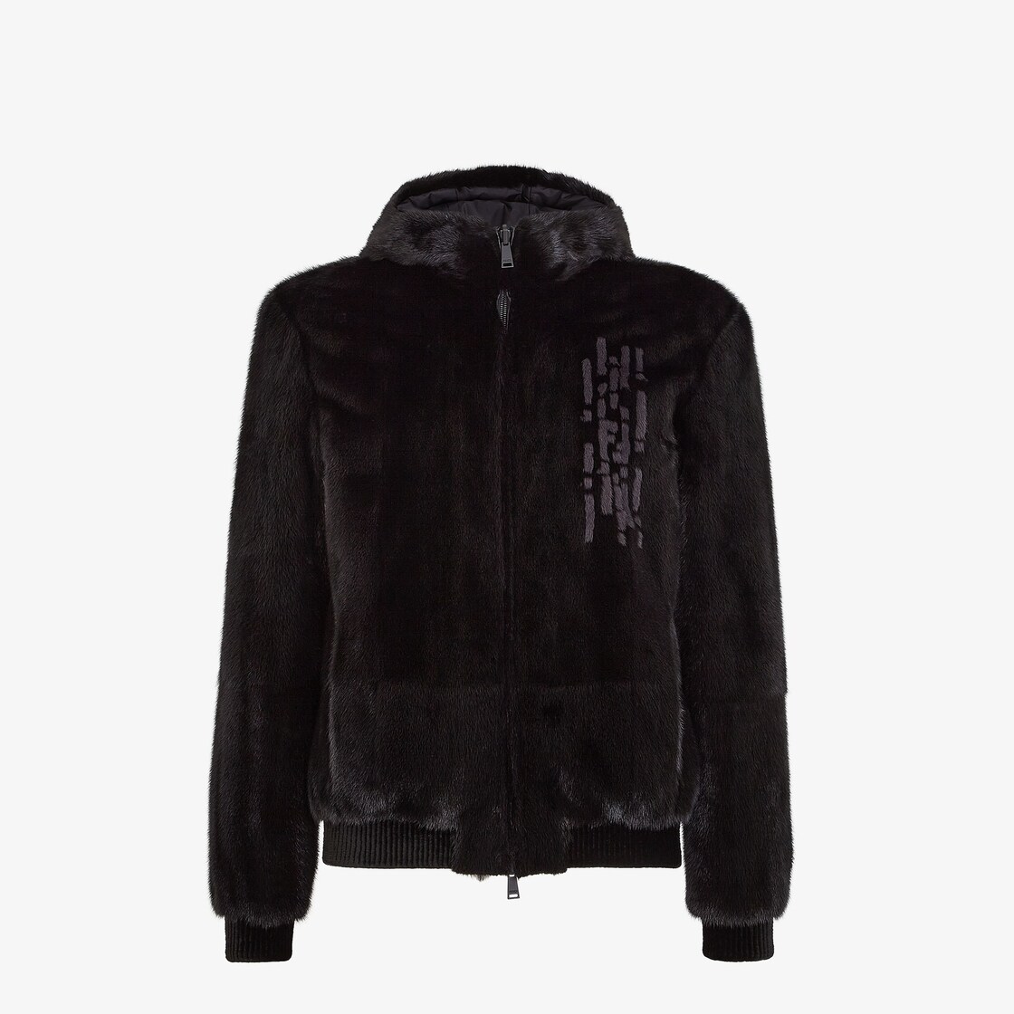 紧身夹克 黑色貂毛夹克 Fendi