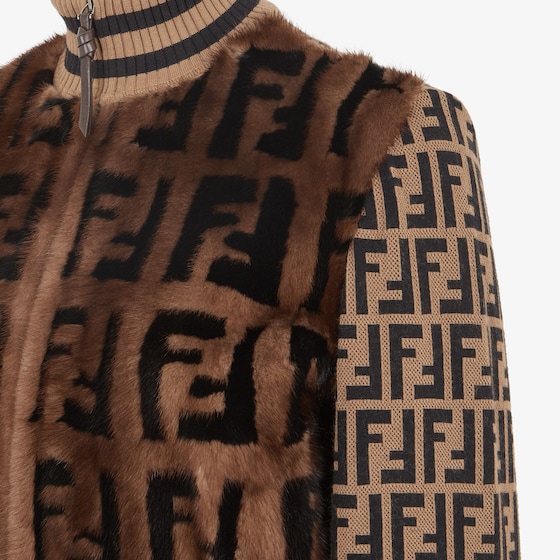 Fendi Mink and stretch jacquard knit FF bomber jacket | Thumbnail 3
