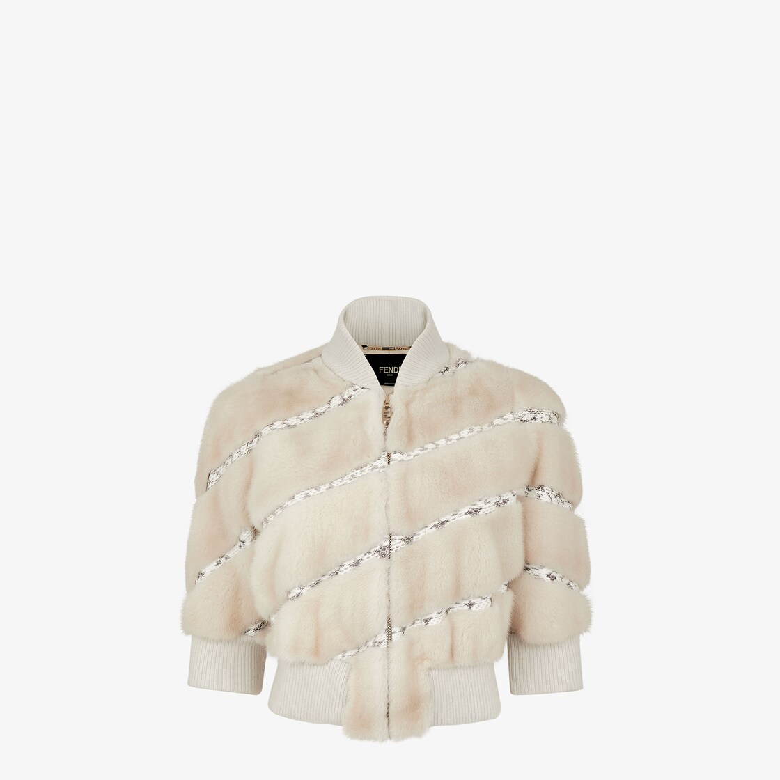 JacketPearl white elaphe and mink bomber jacket