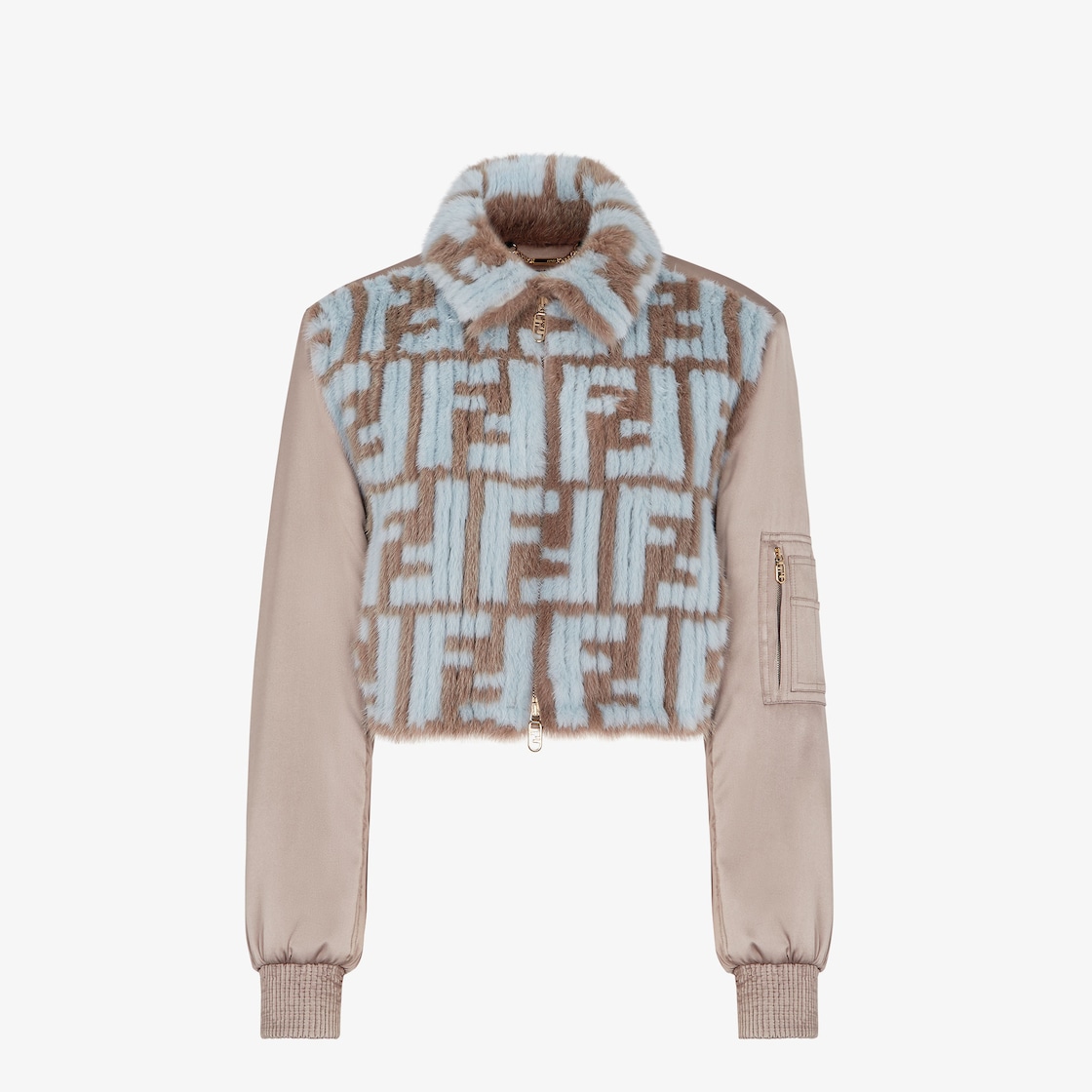 Blouson - Dove gray mink and satin bomber jacket | Fendi