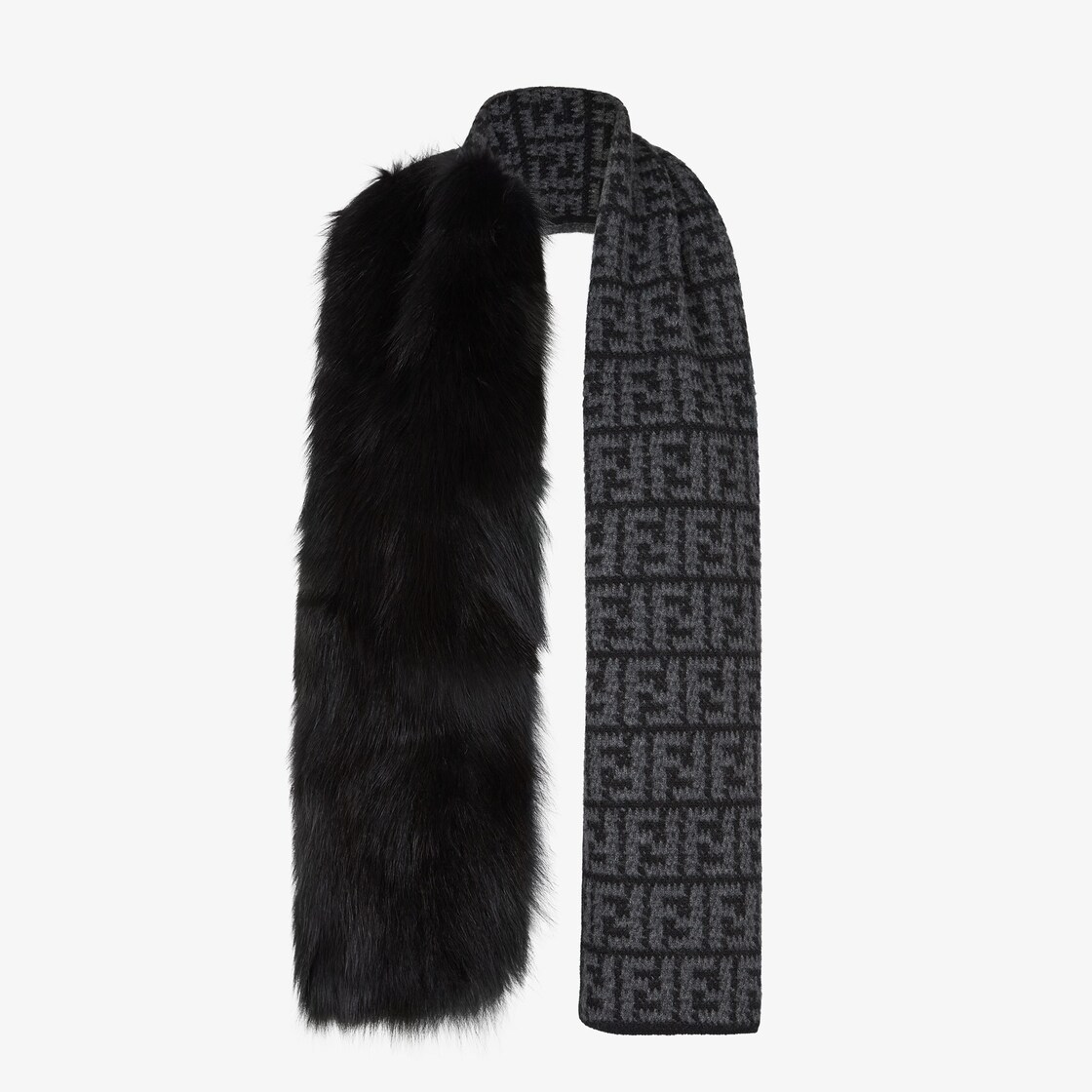 Scarf Black fox fur and wool scarf Fendi