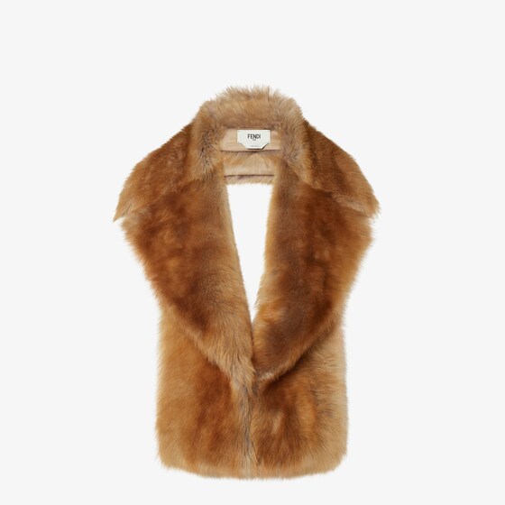 Fendi Caramel-colored Dorsato Shearling Scarf In Brown