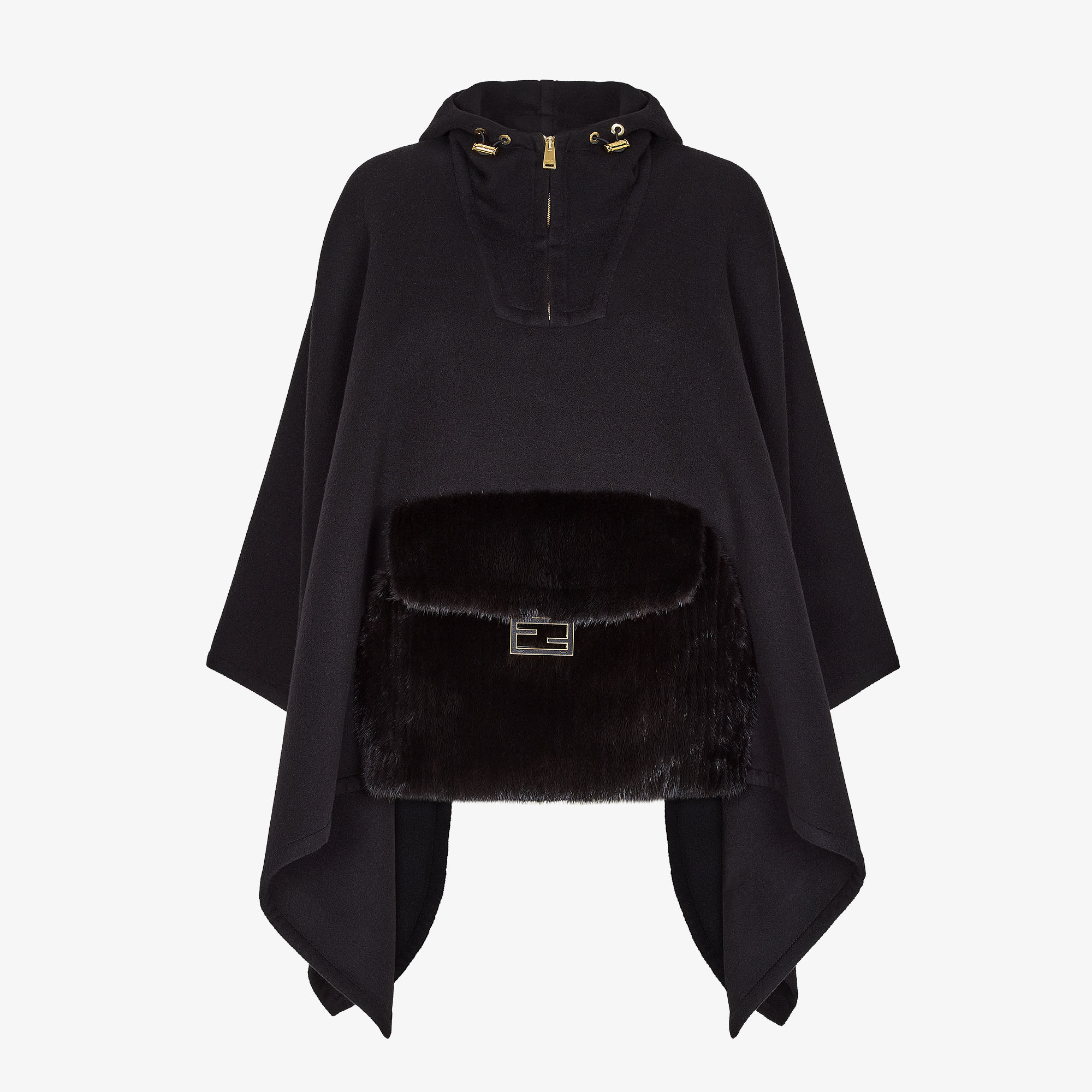 PonchoBlack cashmere and mink poncho