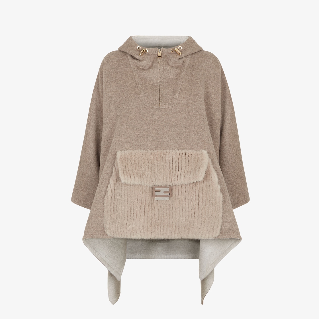 ポンチョダブグレー カシミア／ミンク ポンチョ FENDI フード付き