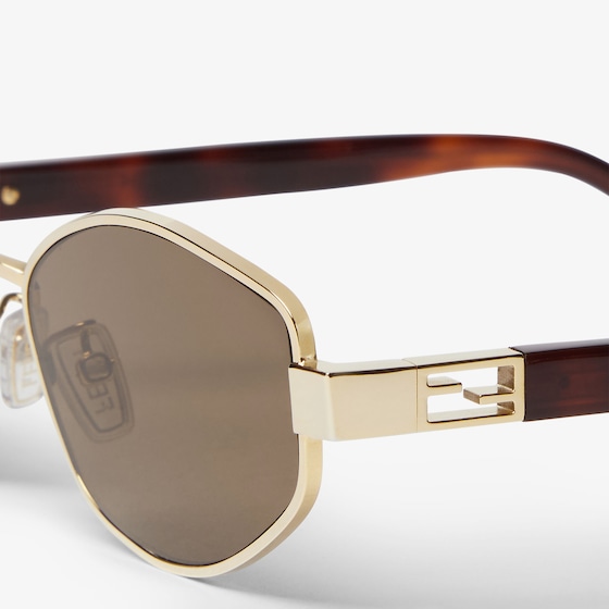 Fendi Oval Baguette glasses in gold-finish metal, decorated | Thumbnail 3