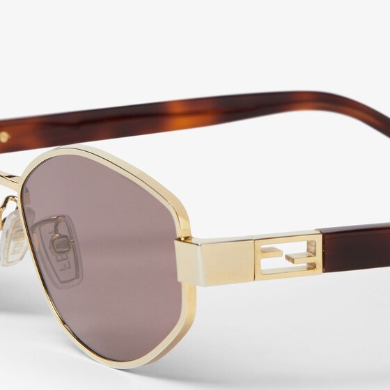 Fendi Oval Baguette glasses in gold-finish metal, decorated | Thumbnail 3