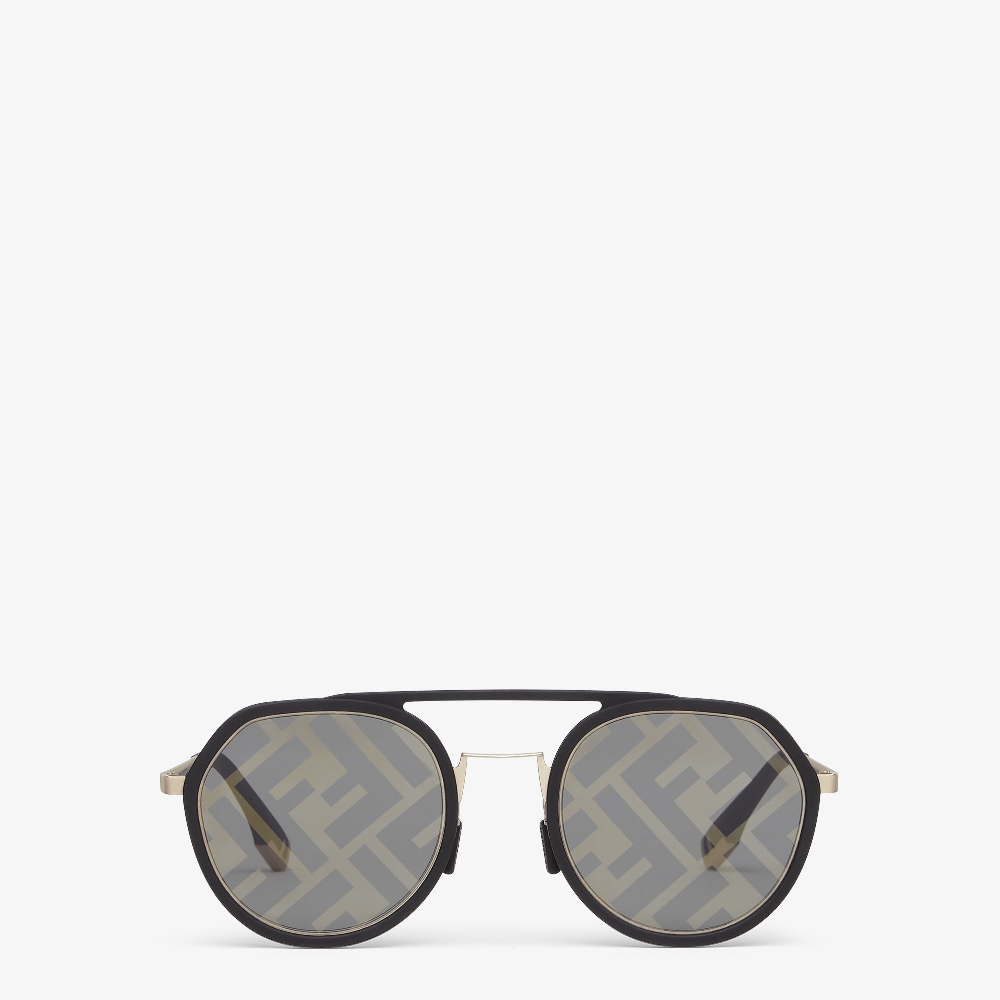 Fendi FENDIRAMA Women's Black Frame Brown Gold Lens Round