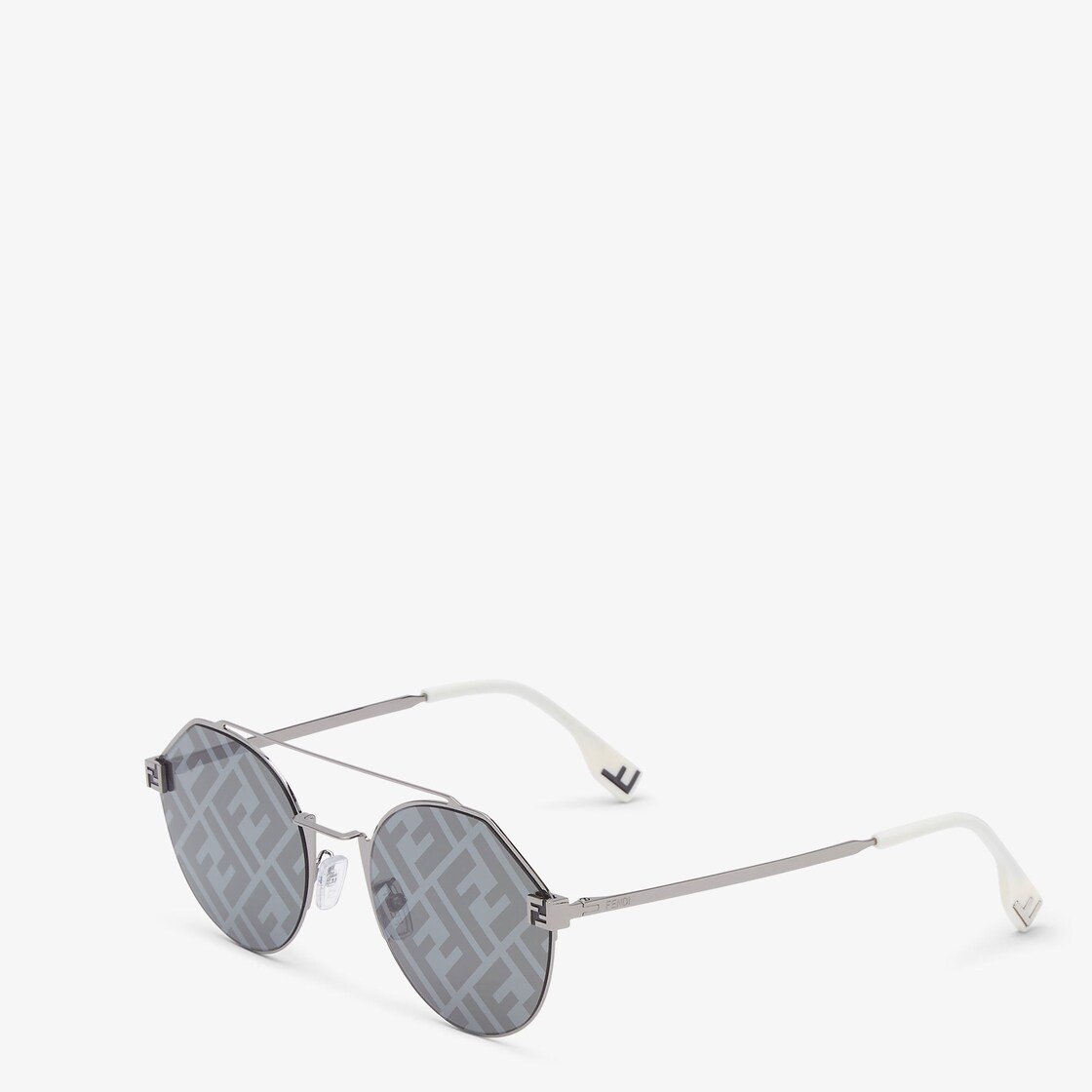 Fendi Men's Monogram Lens Metal Round Sunglasses In Ruthenium