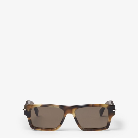 Fendi Rectangular Selleria glasses in khaki horn-effect