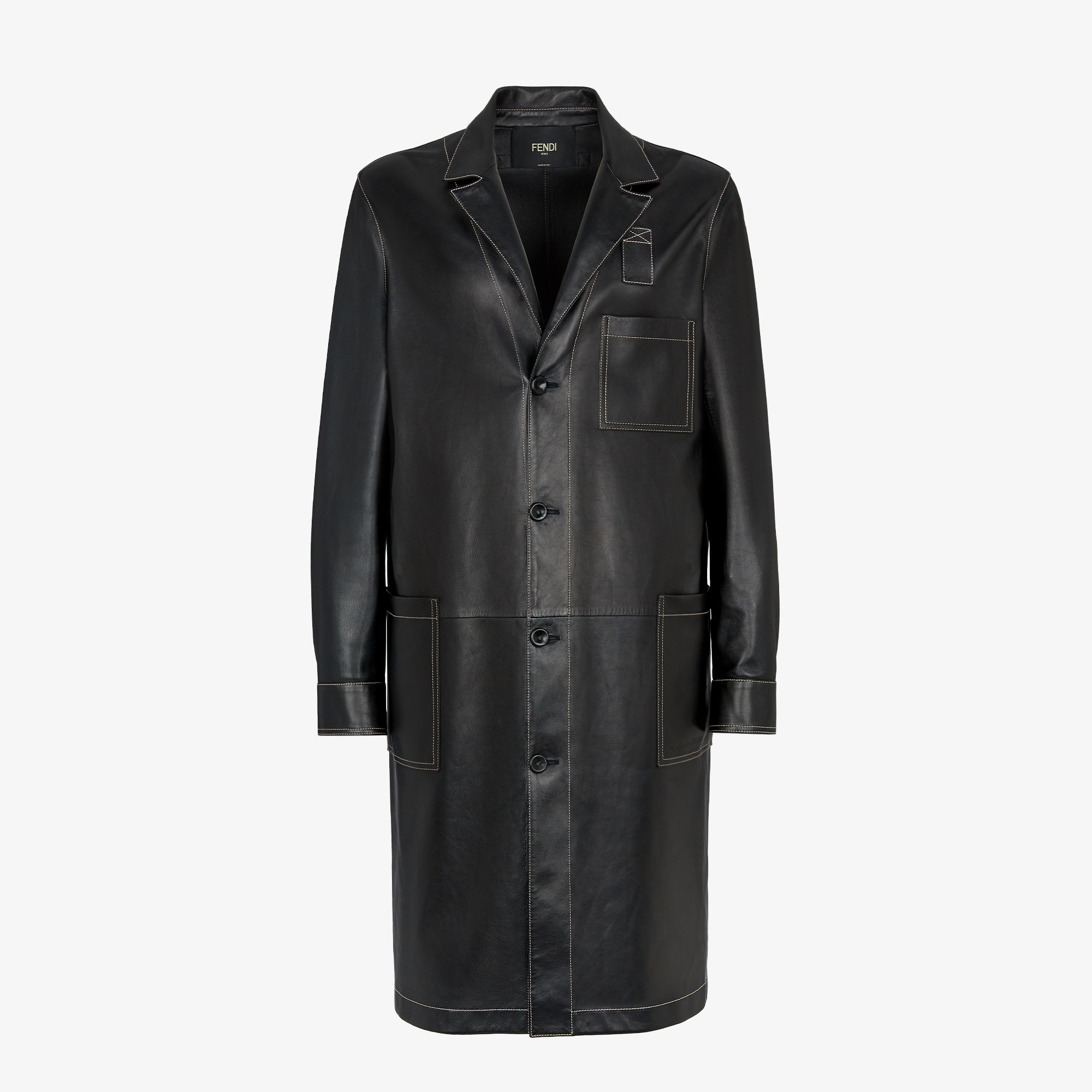 Coat Black leather overcoat Fendi