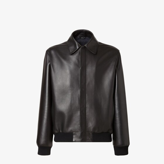 Fendi Pointed-collar Leather Jacket In Black