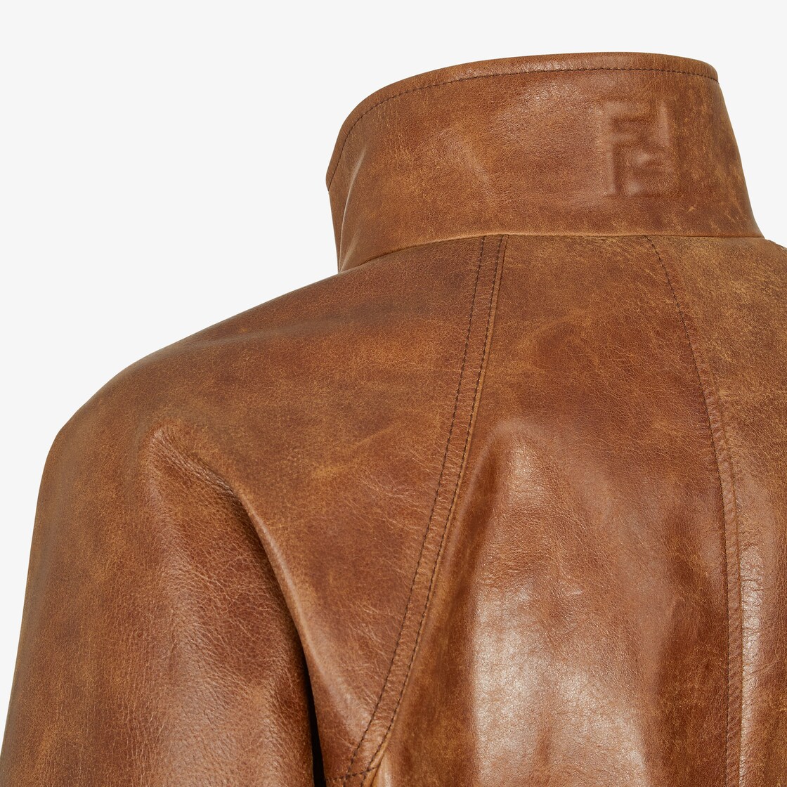 FENDI レザー ムートンファー ジャケット ブラウンボルドー 40