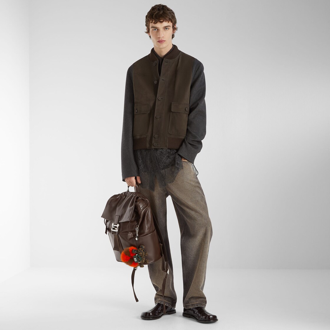 Blouson Cashmere and brown suede bomber Brown - Image 5/5