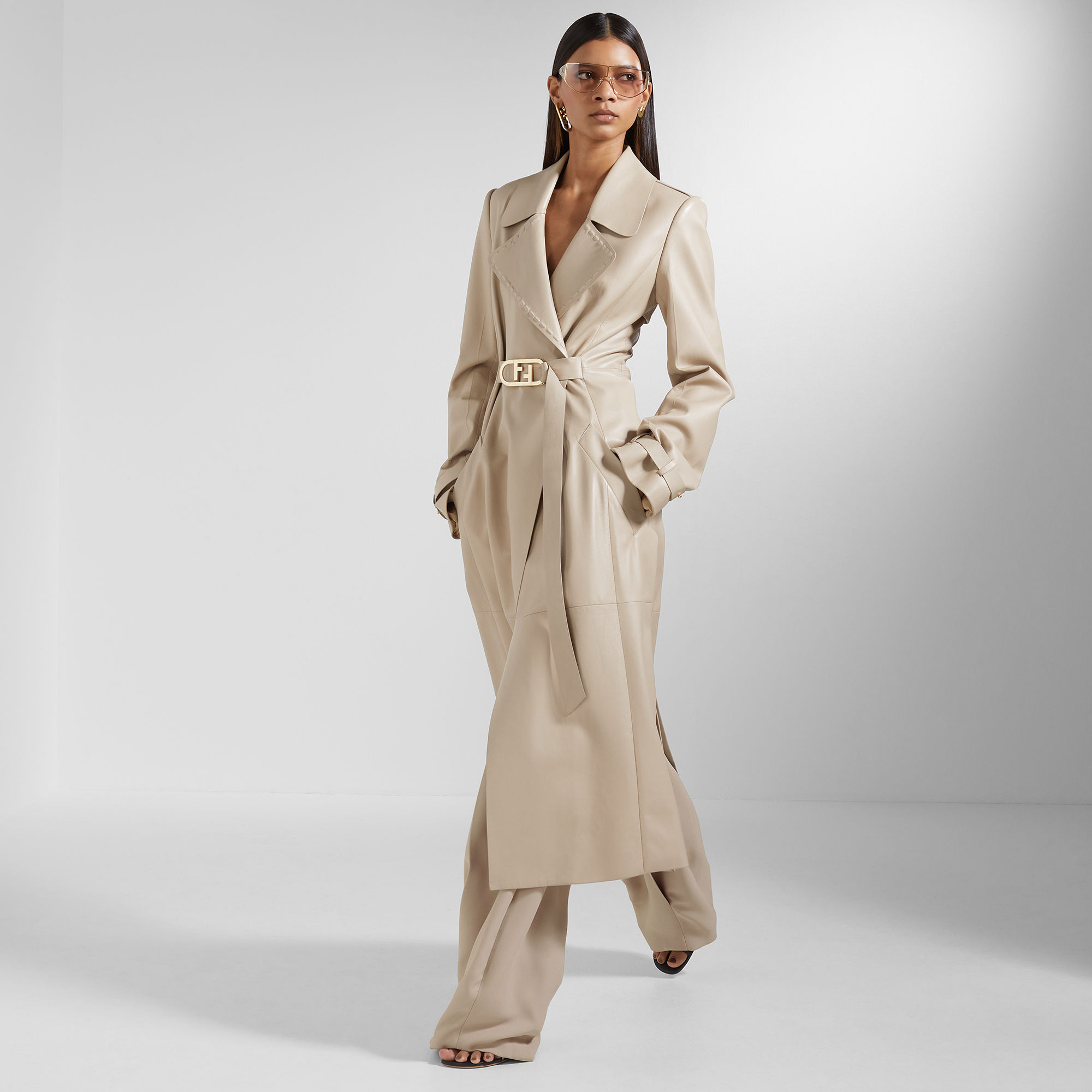 cream leather trench coat