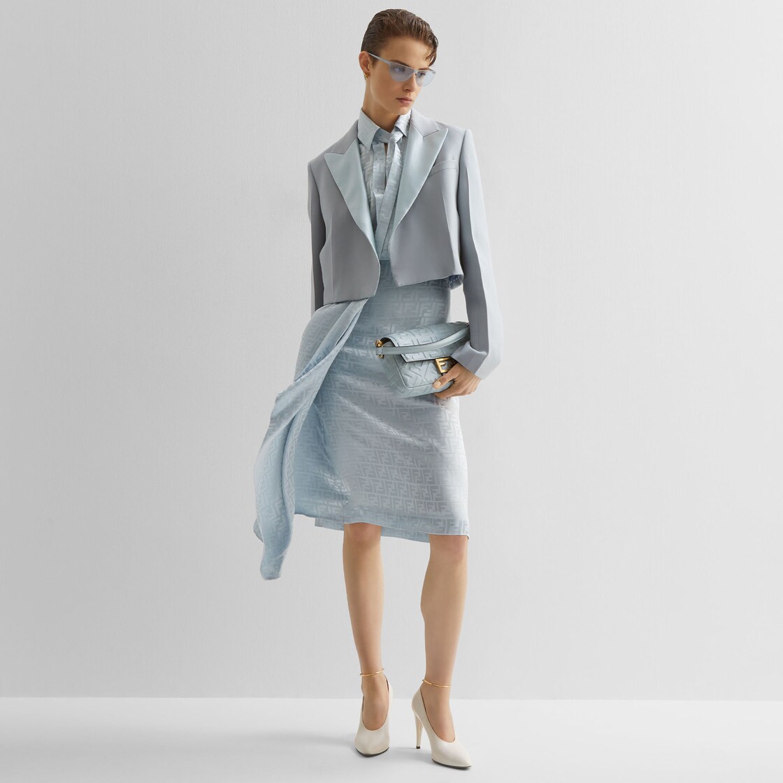 Women's Ff Silk Shirt Dress With Crystals by Fendi