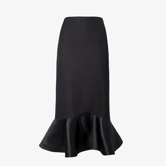Fendi Women High-waisted Midi Skirt In Grain De Poudre Wool In Black