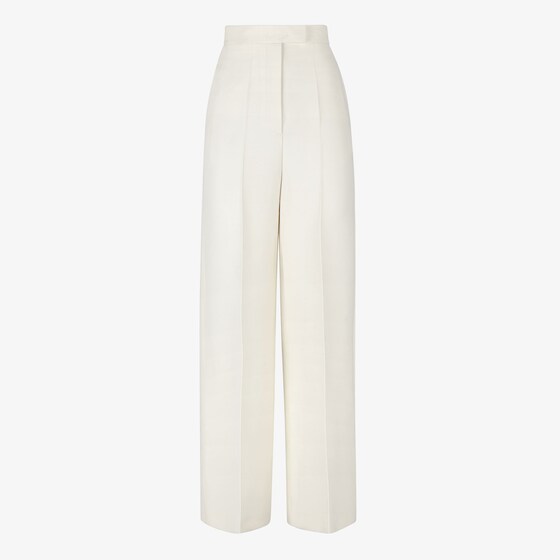 Fendi Pleated Wool And Silk-blend Wide-leg Pants In White | ModeSens