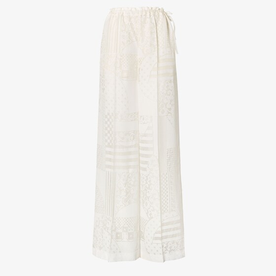 Fendi Patchwork Motif Wide-leg Drawstring Pants In White