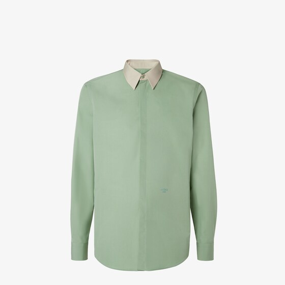 Fendi Contrast-collar Logo-embroidered Shirt In Green