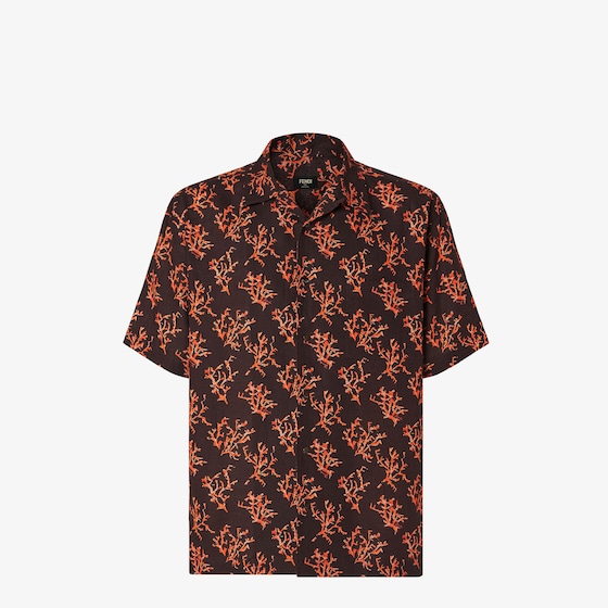 Fendi Coral-print Linen Shirt In Brown