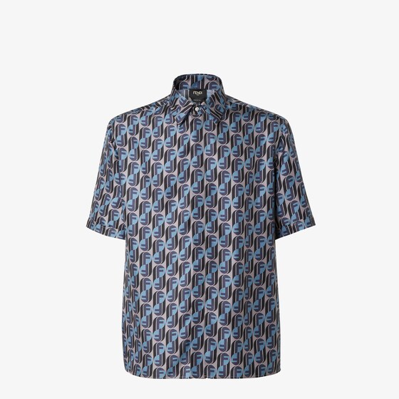 Fendi Blue Printed Silk Shirt In Multi