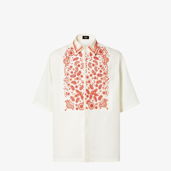Fendi White Linen Shirt With Beads In White