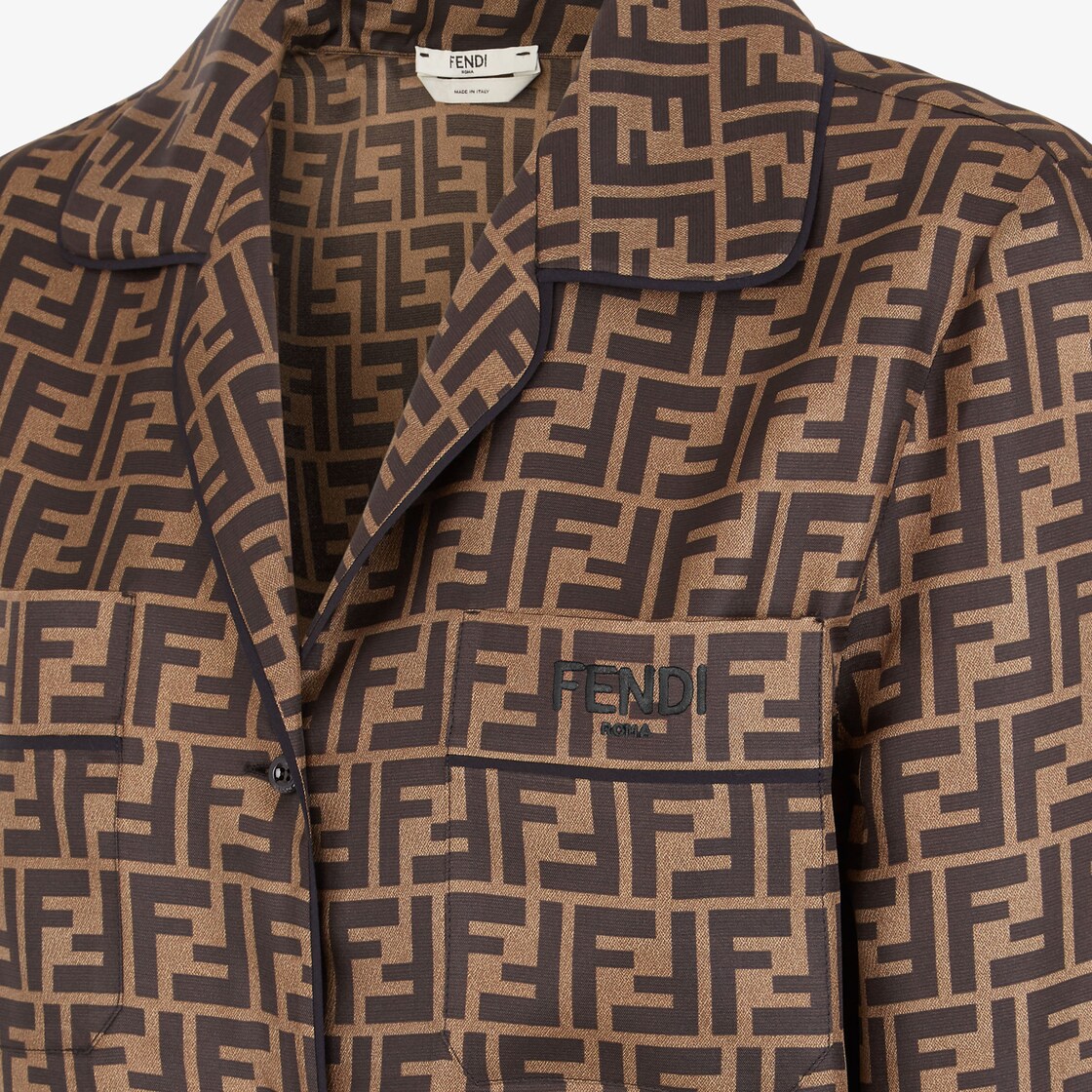 Fendi Brown Silk Twill 'Forever Fendi' Shirt Fendi