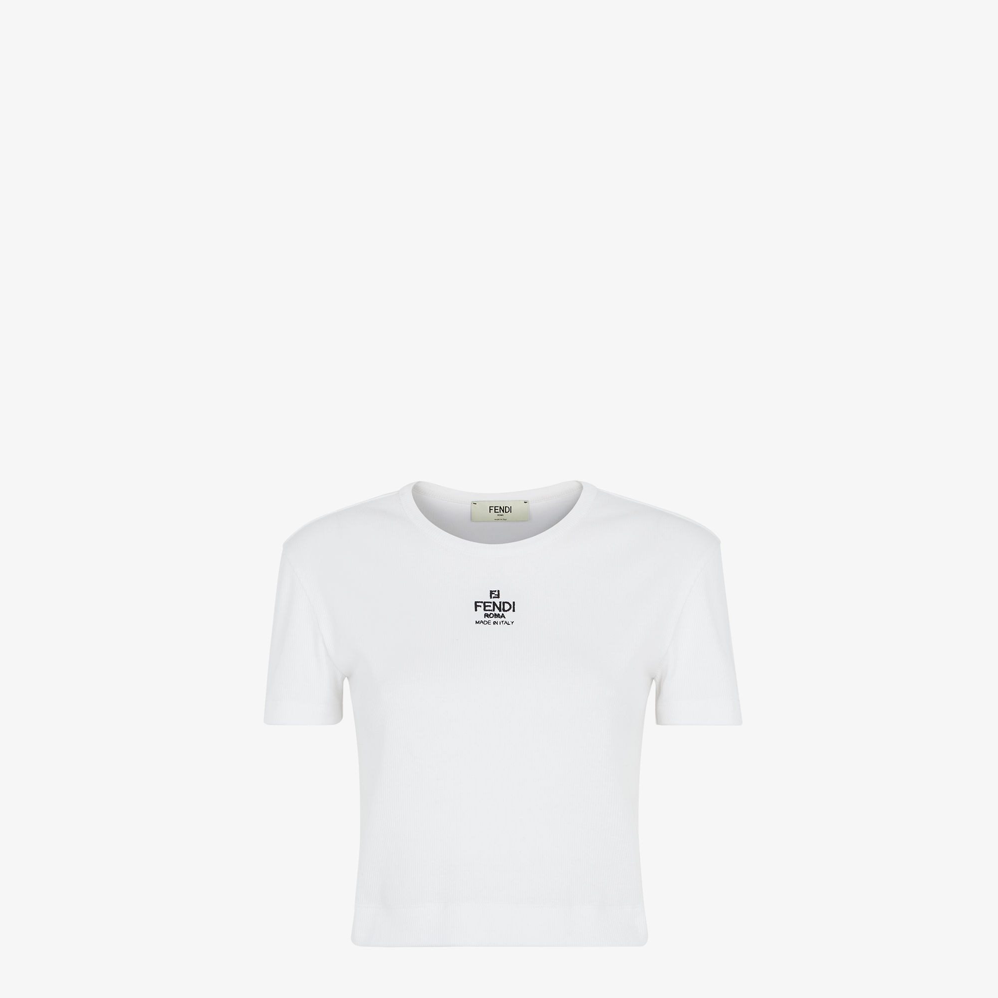 FENDI フェンディ　リボン　Tシャツ　レース付　ホワイト　レディース FENDI (フェンディ) ホワイトジャージー 刺繍入り胸ポケット 半袖 T