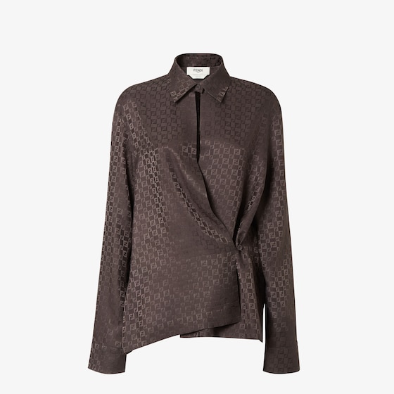 Fendi Silk Ff Jacquard Crossover Shirt In Brown