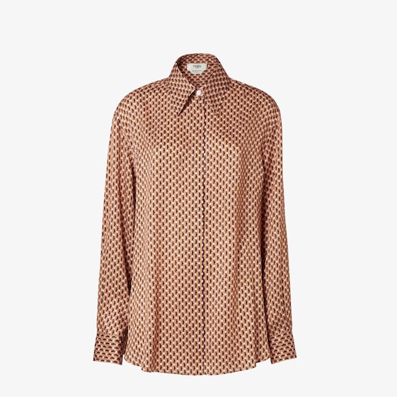 Fendi Micro Dots Long Sleeve Silk Shirt Shirts Multicolor In Brown
