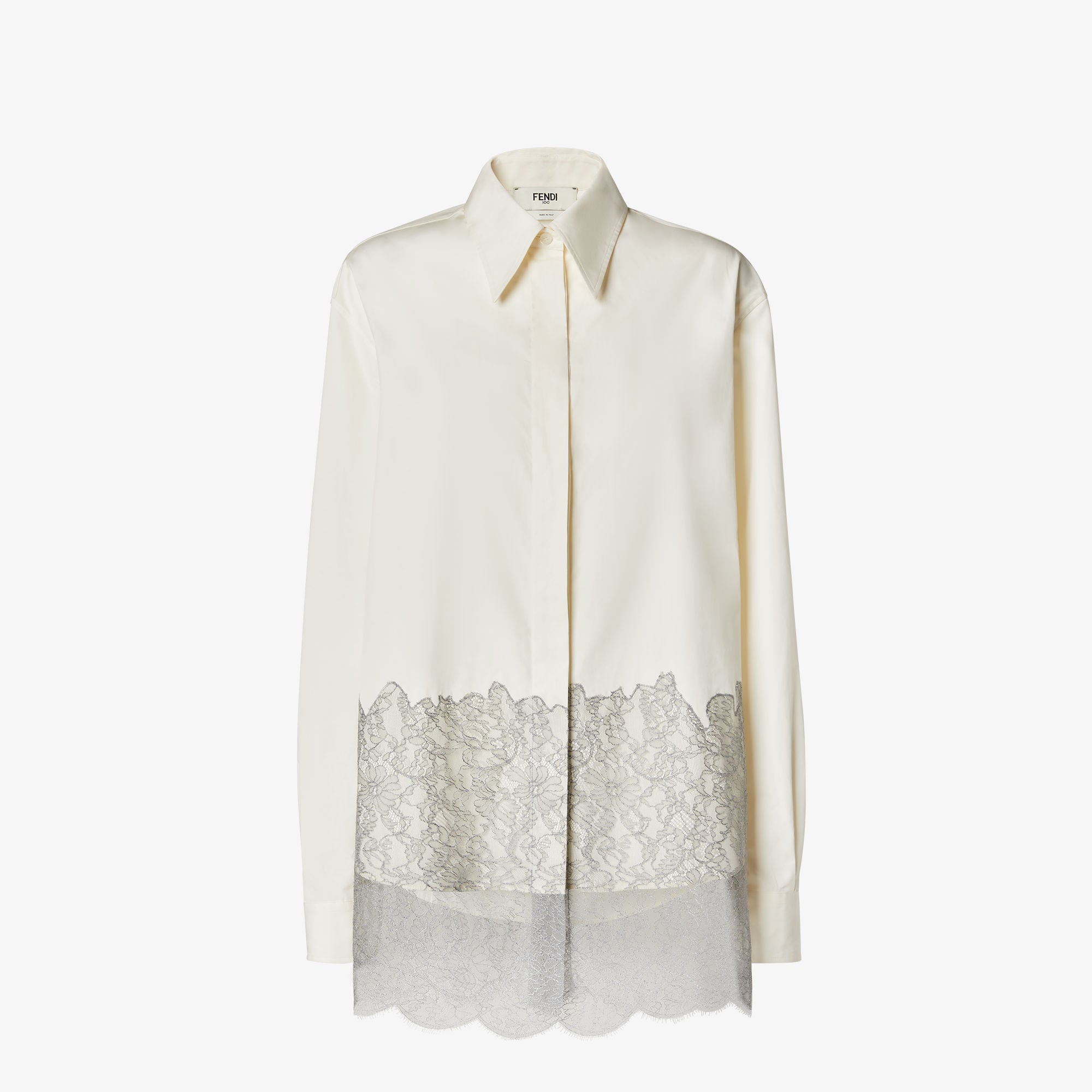 FENDI フェンディ　リボン　Tシャツ　レース付　ホワイト　レディース FENDI (フェンディ) ホワイトジャージー 刺繍入り胸ポケット 半袖 T