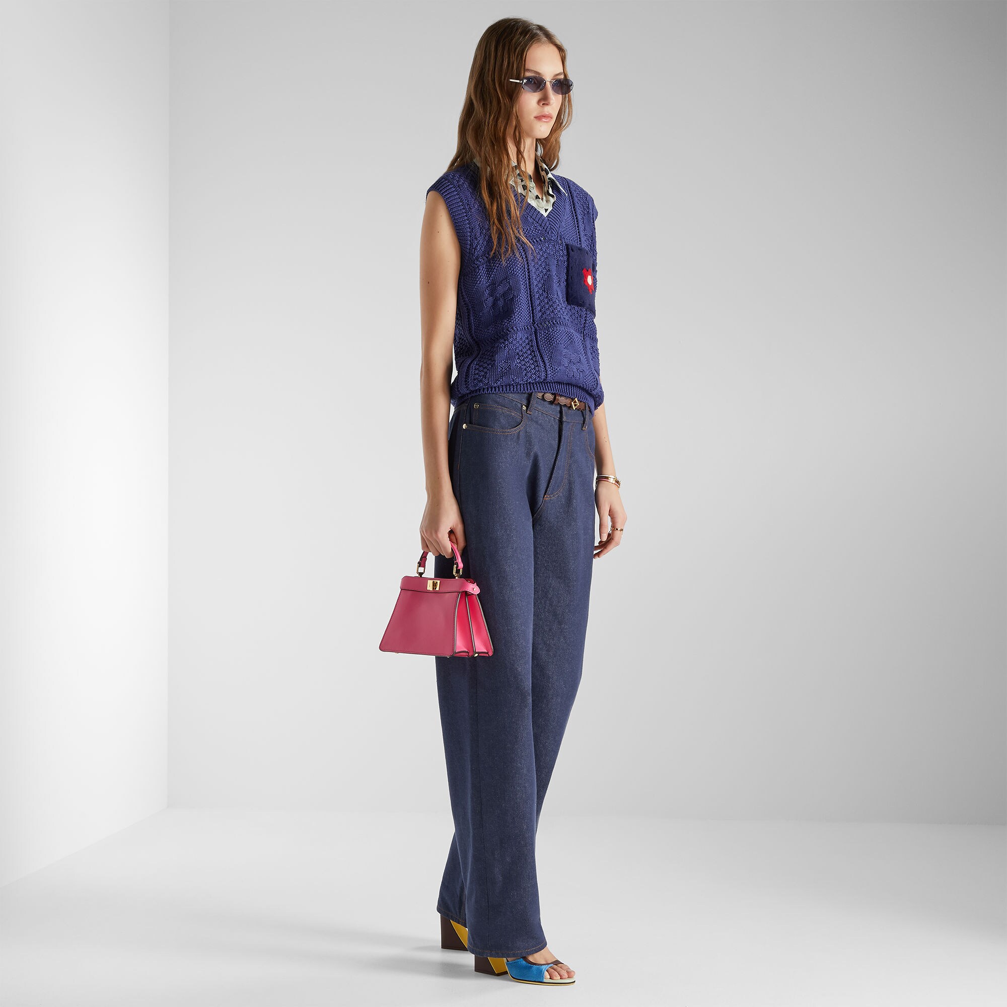 FENDI 22SS シルク シアーチェック柄 フリル ハイネック 長袖Tシャツ FS8332AW9IF0GME_99?wid=2000&