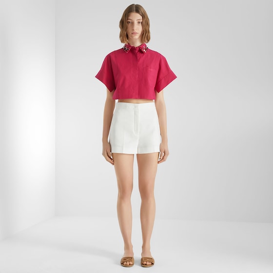 Fendi Cropped shirt with short cocoon sleeves and left-side patch | Thumbnail 4