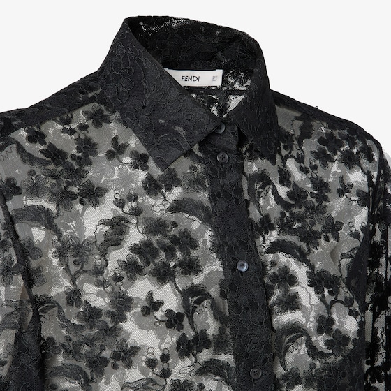 Fendi Regular-fit shirt in black faded-effect Peonia lace | Thumbnail 3
