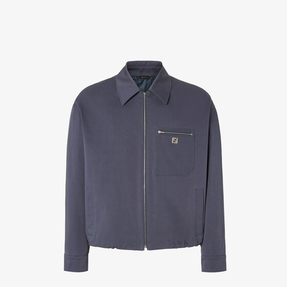 Fendi Men Cotton Jacket With Ff Detail In Blue