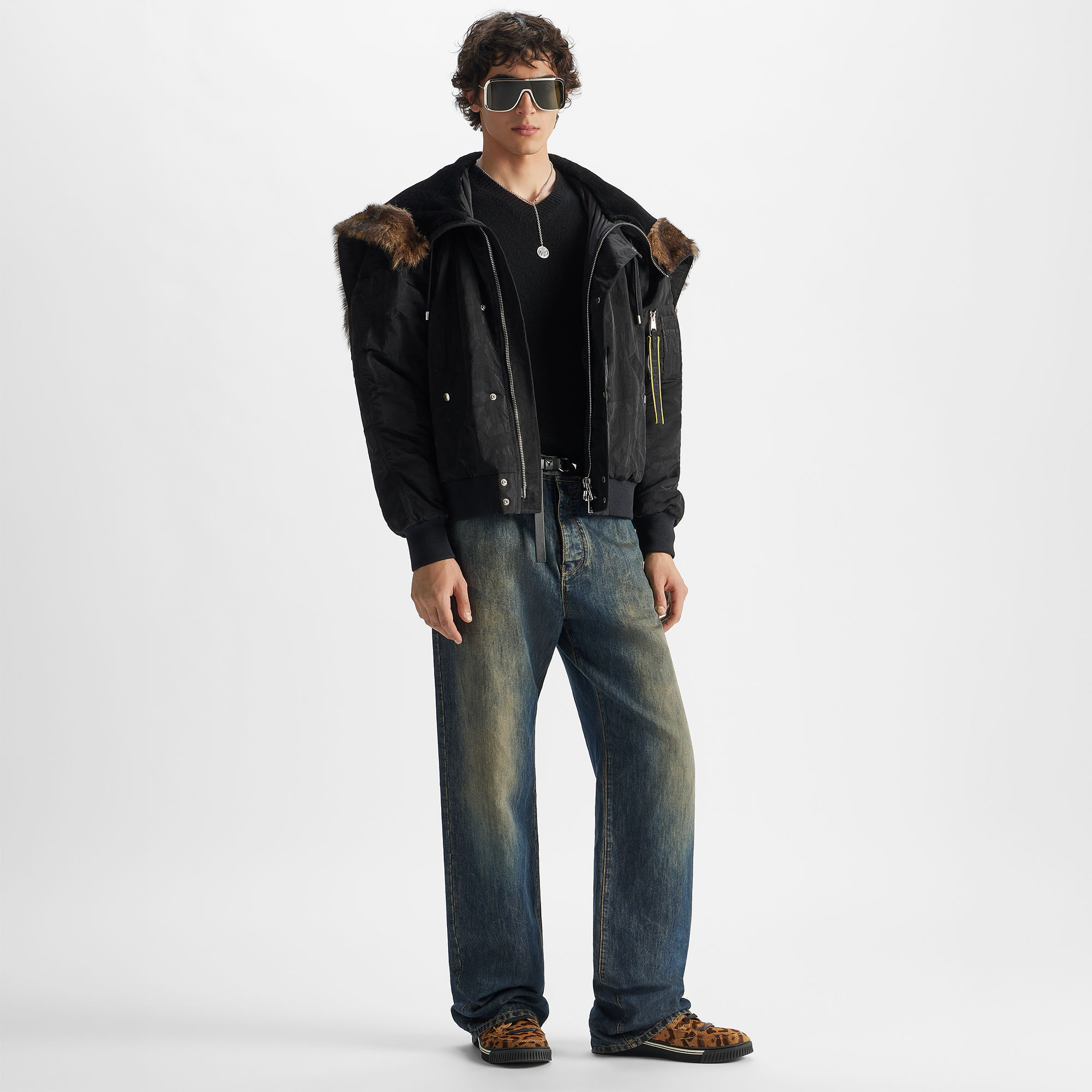 펜디 블루종 블랙 패치워크 나일론 봄버 재킷 FW1466AME6F0QA1