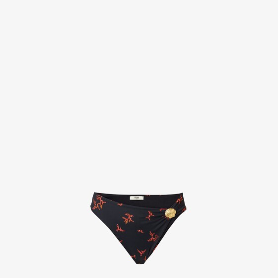 Fendi Black Lycra Bikini Bottom With Coral Print In Black