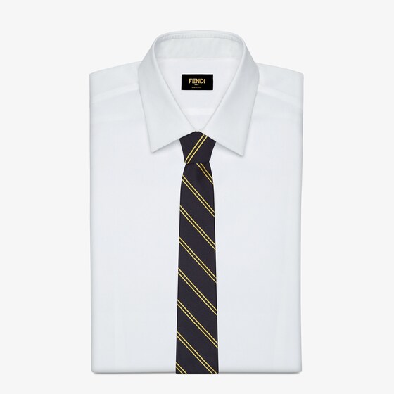 Fendi Tie with a diagonal striped regimental motif in yellow on | Thumbnail 2