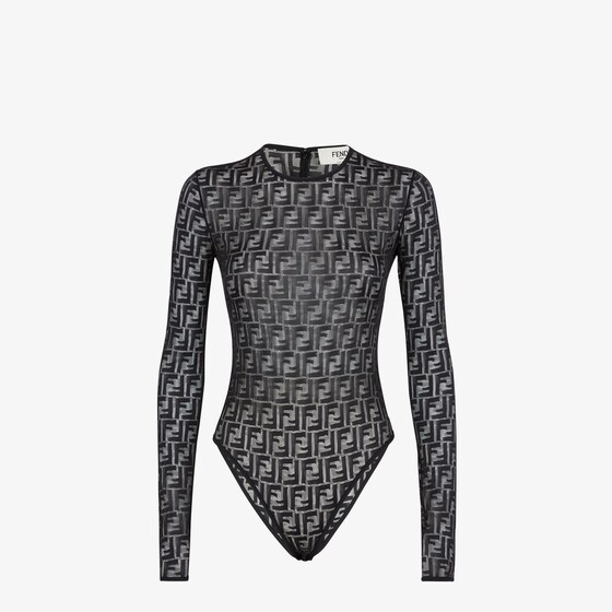 Fendi Ff-print Sheer Bodysuit In Black