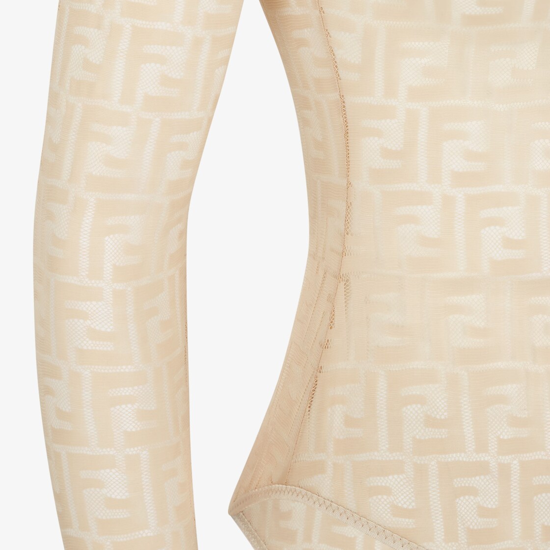 Fendi Beige Logo Embroidered Mesh Bodysuit S Fendi