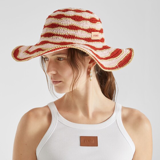 Fendi Wide-brimmed hat made of cotton yarn and raffia, crafted | Thumbnail 3