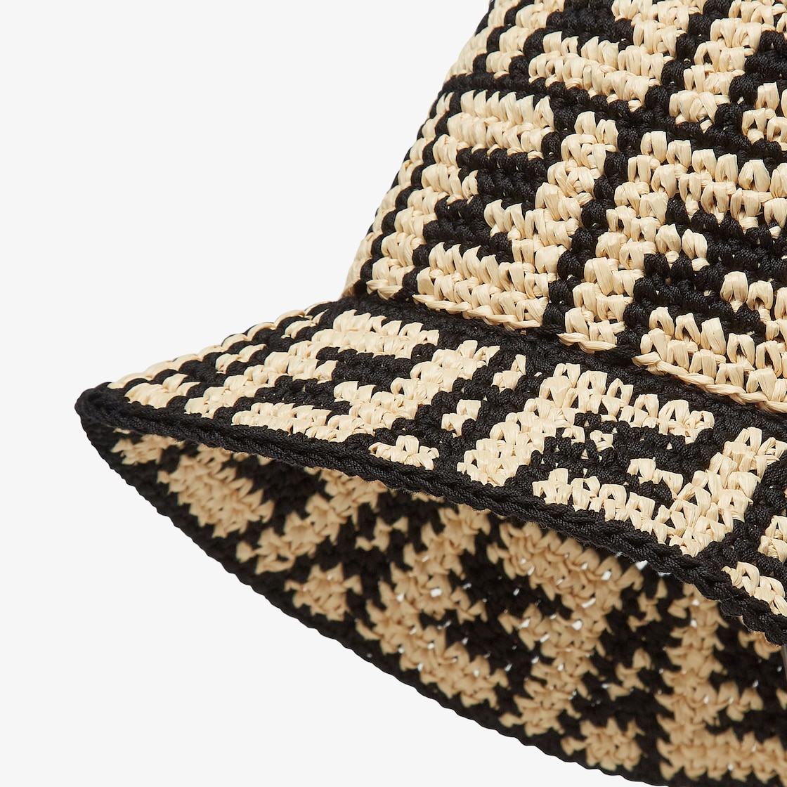 Fendi Beige & Black Raffia 'Forever Fendi' Bucket Hat Fendi