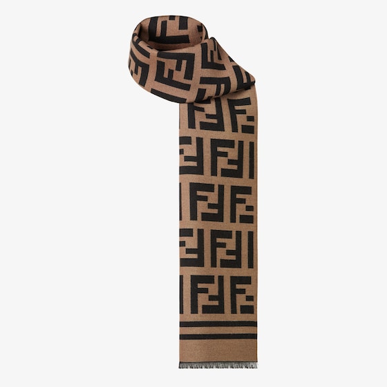 Fendi Rectangular wool and silk yarn scarf with all-over macro FF | Thumbnail 3