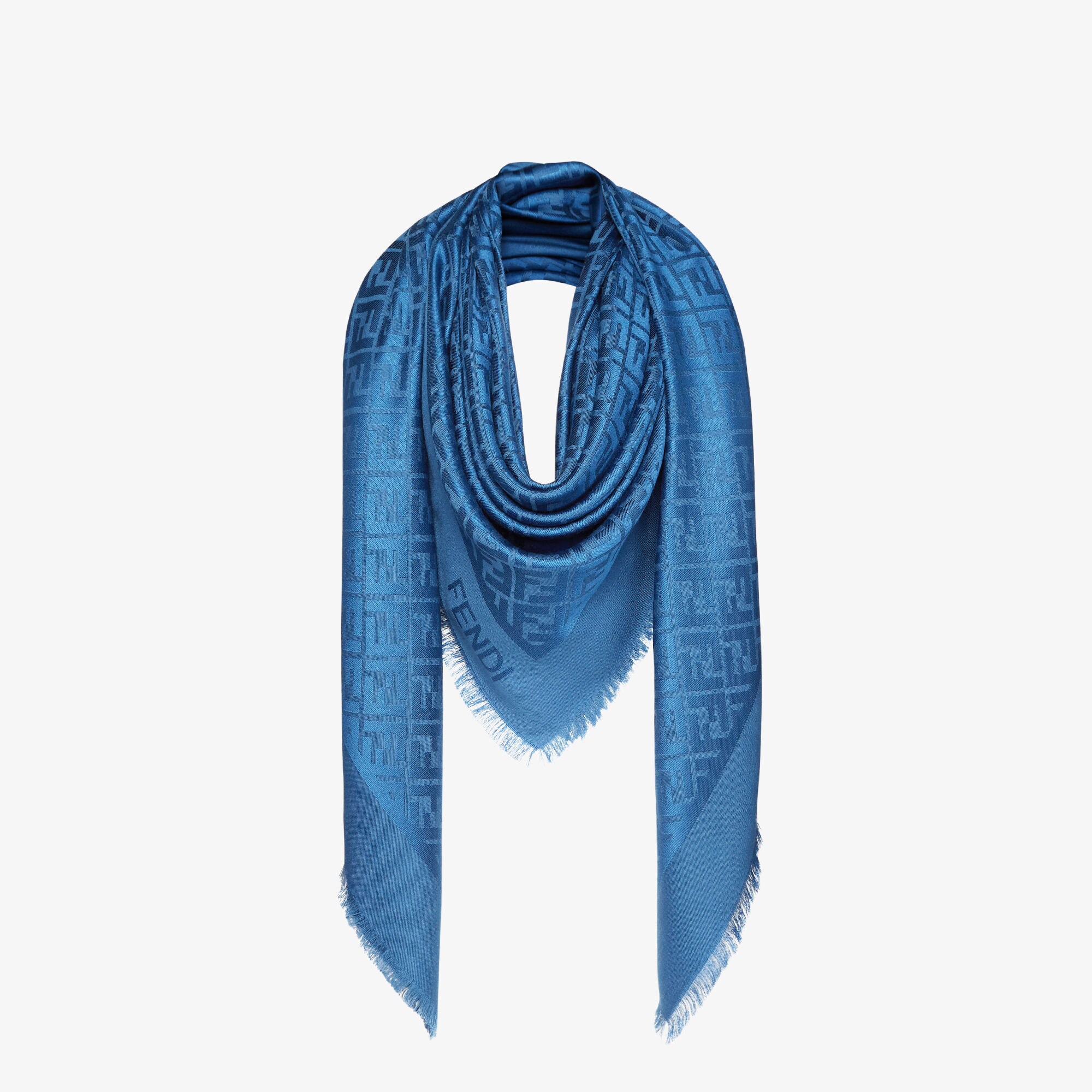 FF Shawl Blue silk and wool shawl Fendi