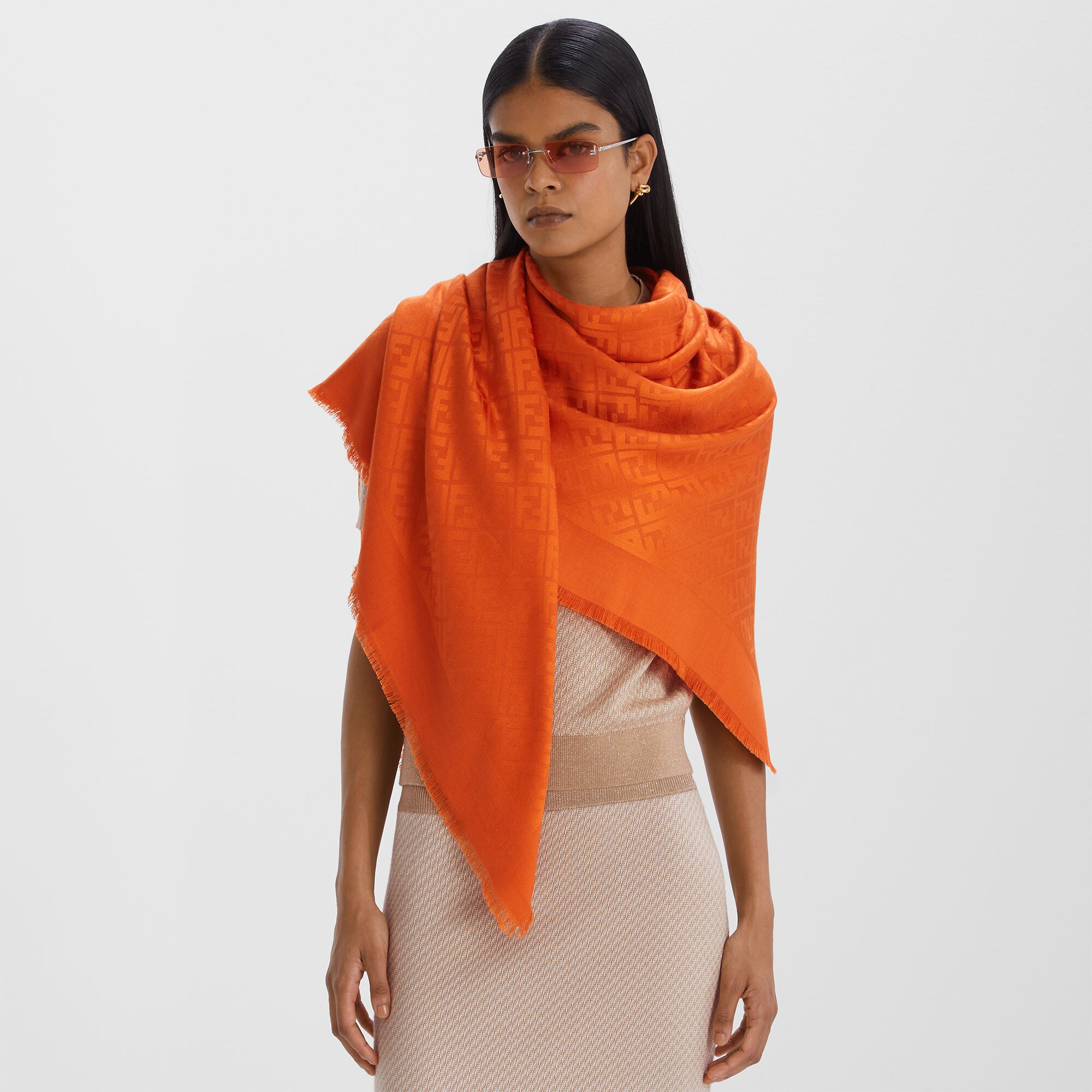 Fendi - Printed wool and silk blend shawl black - The Corner