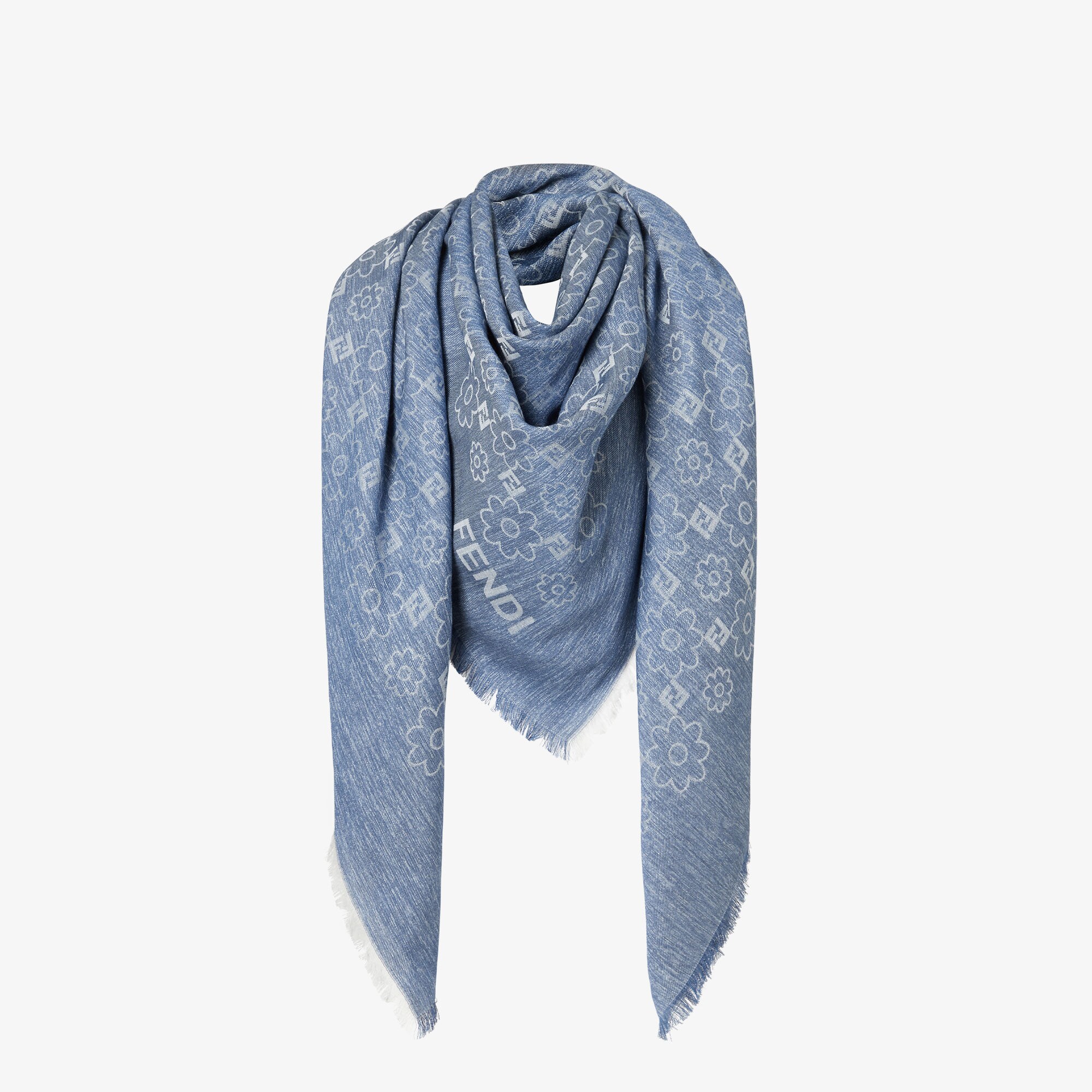 FENDI 大人気FFロゴ ストール ライトブルー絹60%.ウール40% FF Shawl - Blue | FENDI US