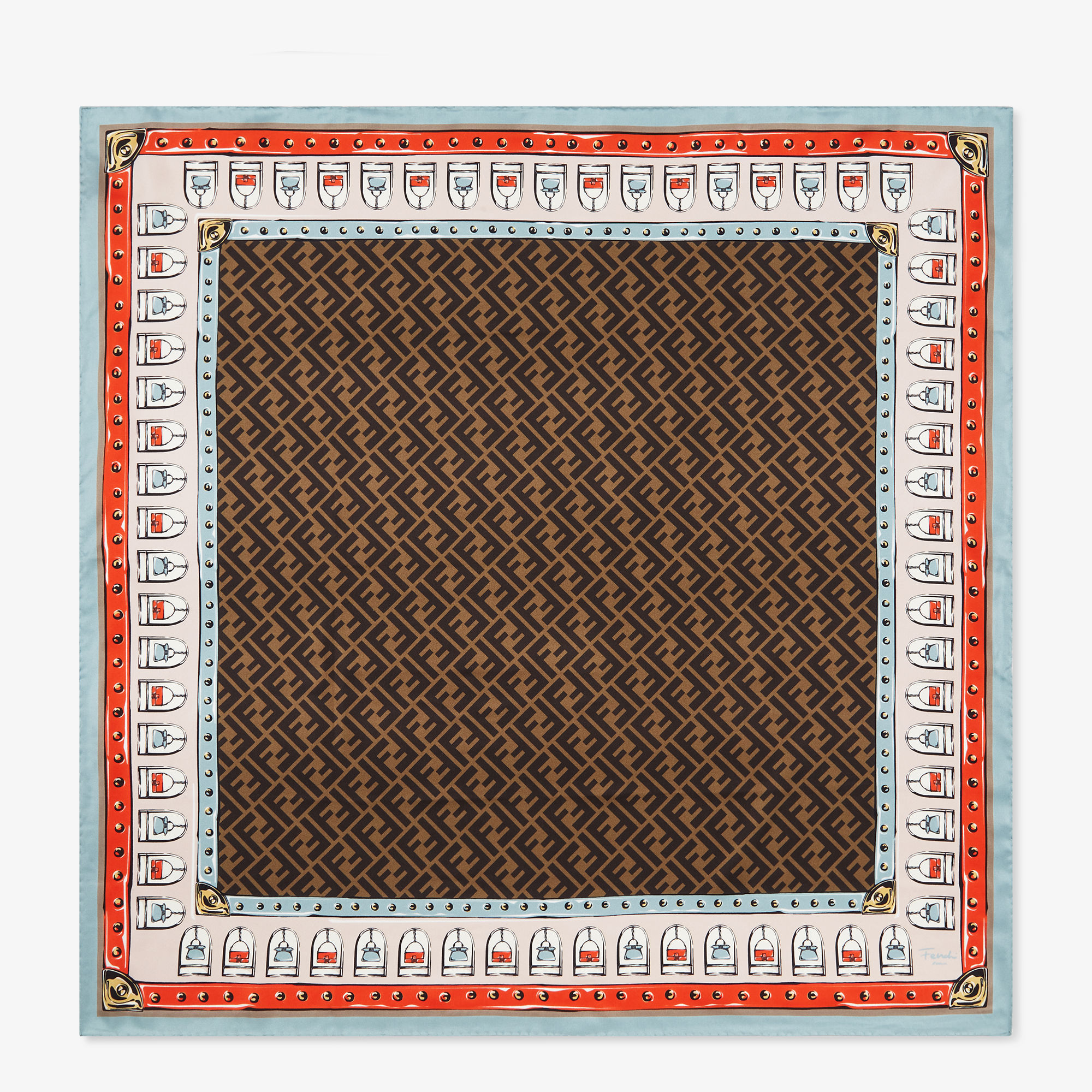 FENDI シルクスカーフ イタリア製 foulard ホリデー柄 クリスマス FENDI シルクスカーフ イタリア製 foulard ホリデー柄