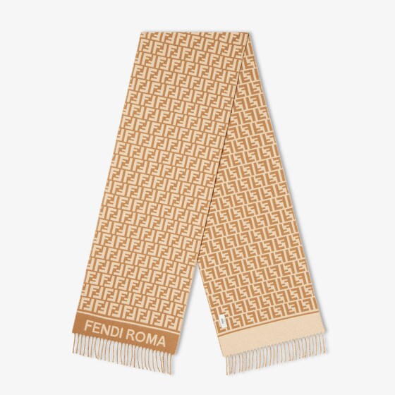 Fendi Camel Wool And Cashmere Scarf In Gold